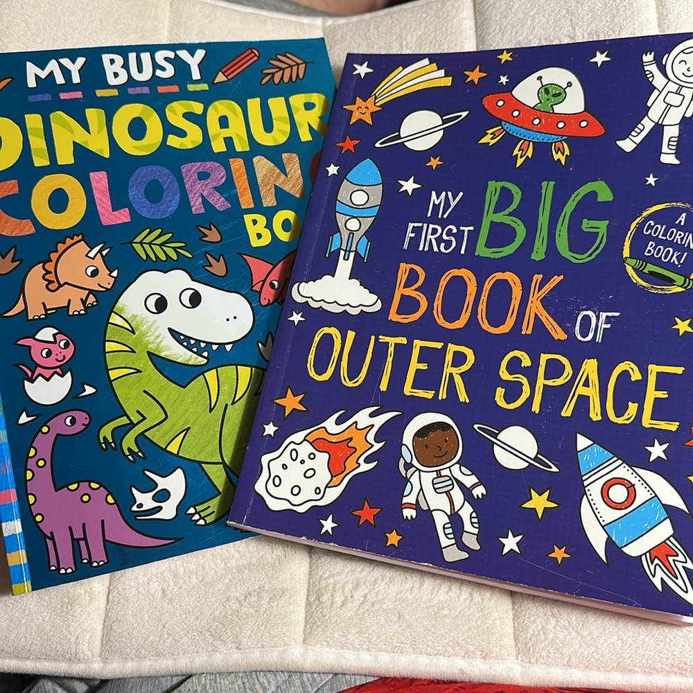 Coloring book space theme and dinosaur